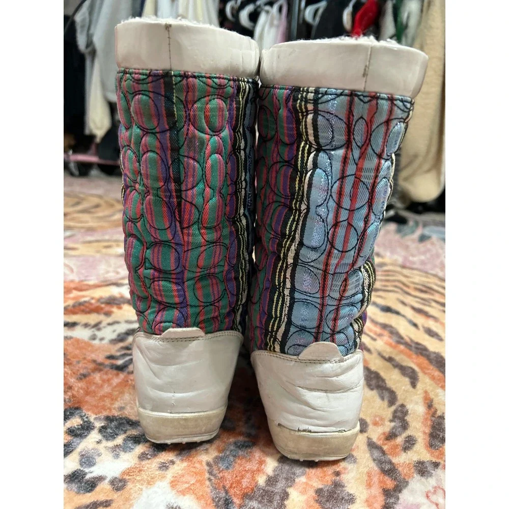 Coach Peggey Plaid Quilted Snow Boots White Multicolor Apres Ski‎ 2000's Y2K 6.5